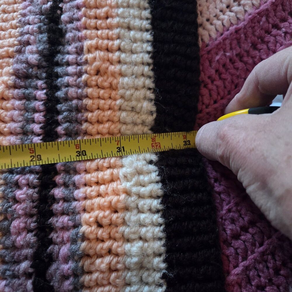 VTG Crochet Afghan Blanket Throw Pink Peach White Diamond